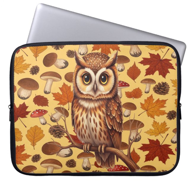 Autumn Owl And Leaves Laptop Fodral (Framsidan)