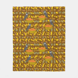 Autumn Owl Pumpkin Pattern Fleece Blanket