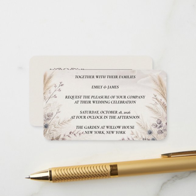 Autumn Pampas Grass Wedding Enclosure Card Tilläggskort (Fram/Back In Situ)