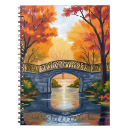 Autumn Park Bridge | Fall Foliage Watercolor Anteckningsbok