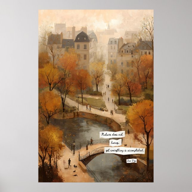 Autumn Park Path Poster  Bridge, Pond, Literary (Framsidan)