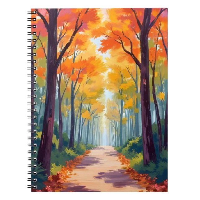 Autumn Path Fall Foliage Painting Anteckningsbok (Framsidan)