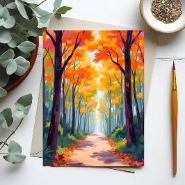 Autumn Path Fall Foliage Painting Julkort