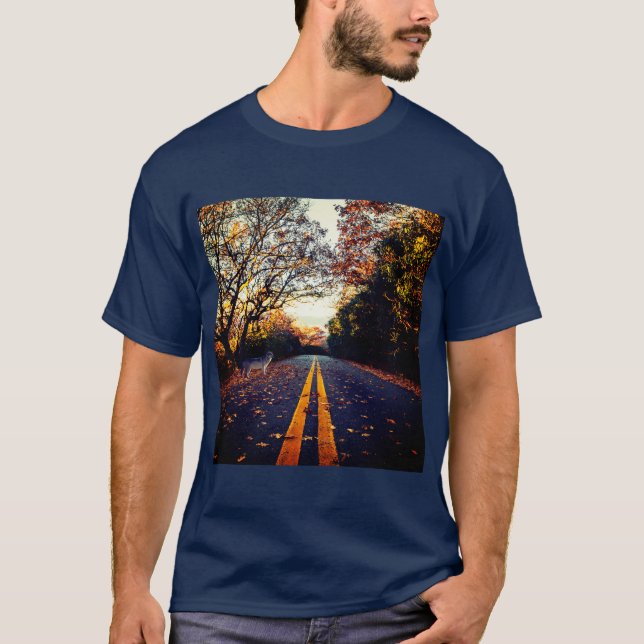 Autumn Path with a Wolf – Mystic Forest Concept T Shirt (Framsida)