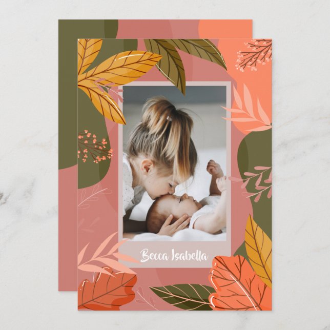 Autumn Photo Tillkännagivande för födelse Julkort (Fram/baksida)