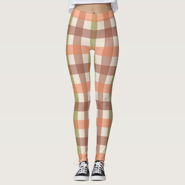 Autumn Plaid Pattern in Orange Green and Brown Leggings (Framsida)