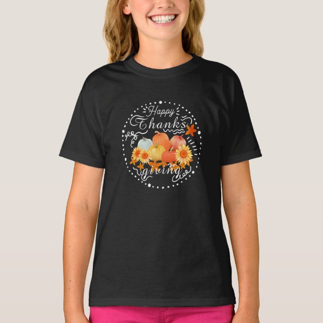 Autumn Pumpkin Black T Shirt (Framsida)