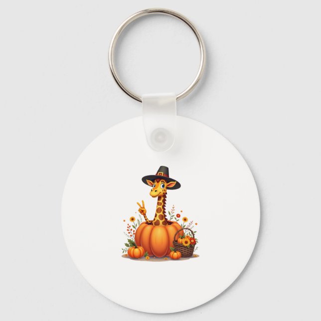 Autumn Pumpkin Fall Giraffe Thanksgiving Womens Me Nyckelring (Framsida)