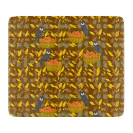 Autumn Pumpkin Fall Leaves Glass Cutting Board