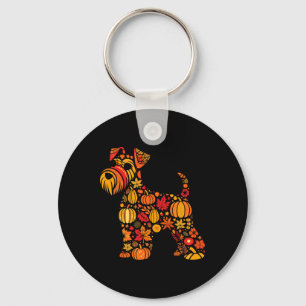 Autumn Pumpkin Fall Miniature Schnauzer Thanksgivi Nyckelring