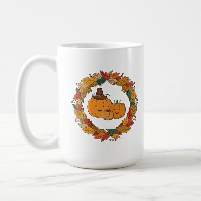 Autumn Pumpkin Family Wreath Kaffemugg (Vänster)