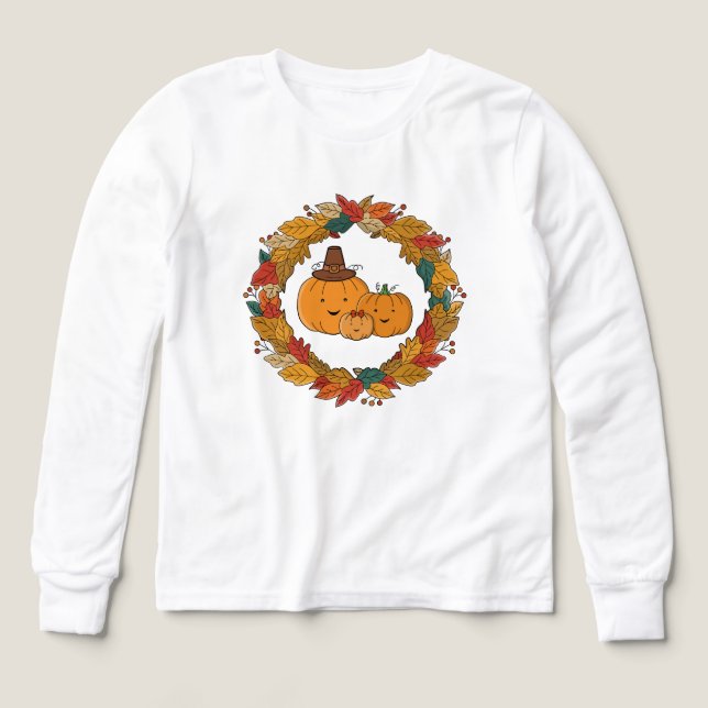 Autumn Pumpkin Family Wreath T Shirt (Design framsida)