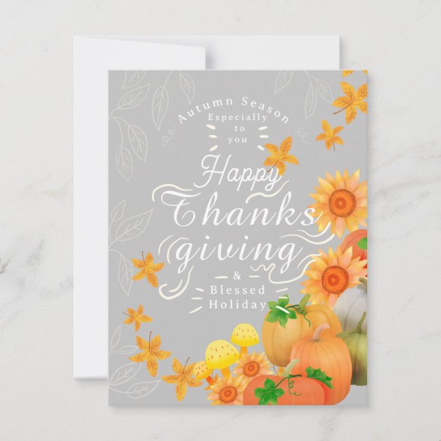 Autumn Pumpkin Grått Julkort (Framsida)