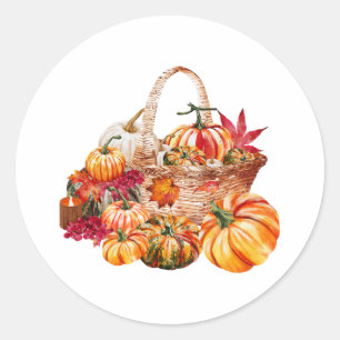 Autumn Pumpkin Harvest Basket Runt Klistermärke