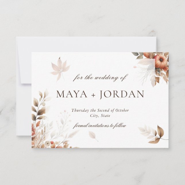 Autumn Pumpkin Harvest Bröllop Announcement Spara Datumet (Framsida)