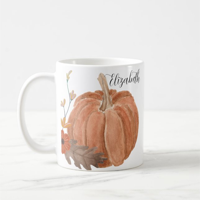 Autumn Pumpkin Löv Blommigt Personlig Namn S Kaffemugg (Vänster)