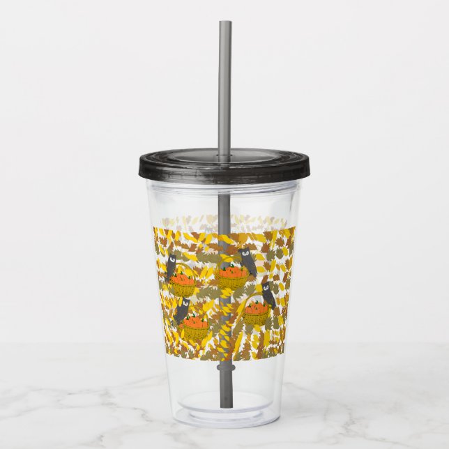Autumn Pumpkin Pattern Reusable Acrylic Tumbler Take Away Mugg (Framsida)