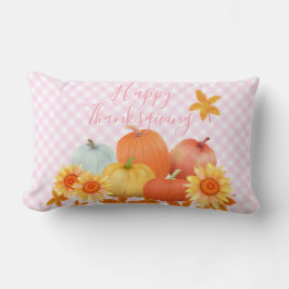Autumn Pumpkin Rosa Gingham Lumbarkudde
