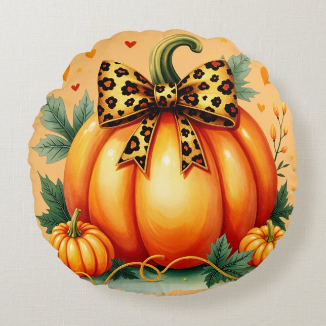 Autumn Pumpkin Rund Kudde (Framsidan)