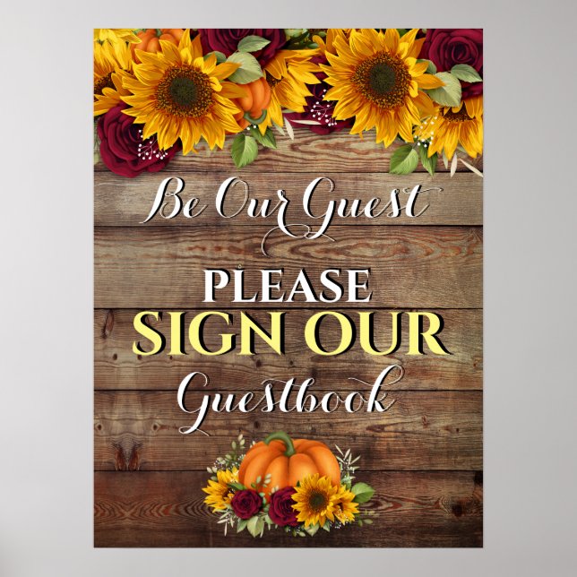 Autumn Pumpkin Rustic Bröllop Guestbook-tecken Poster (Framsidan)