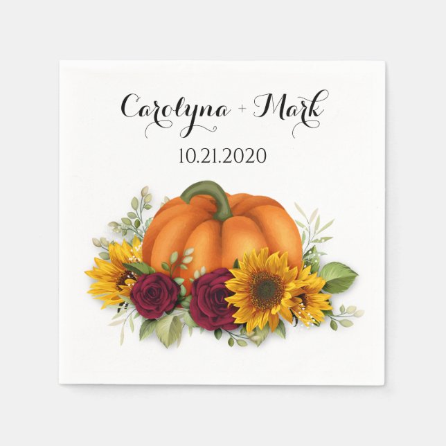 Autumn Pumpkin Rustic Bröllop Napkins Pappersservett (Framsidan)