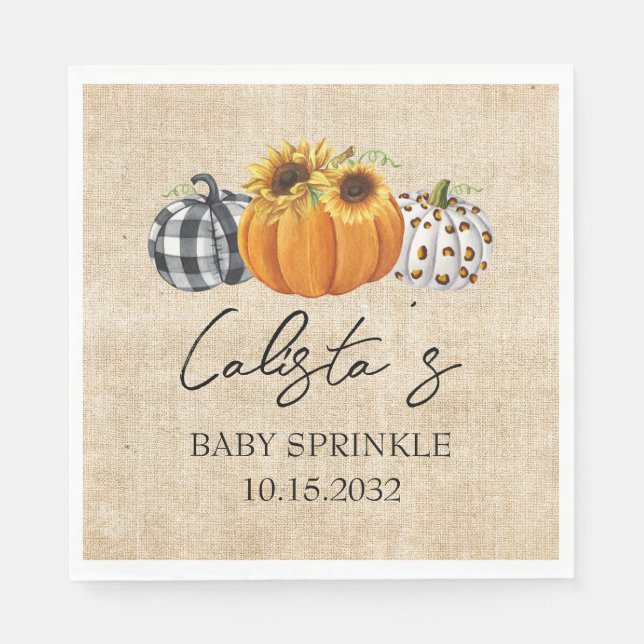 Autumn Pumpkin Solros Burlap Baby Sprinkle Pappersservett (Framsidan)