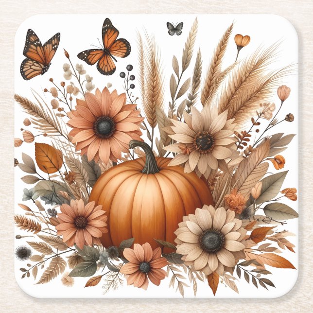 Autumn Pumpkin Underlägg Papper Kvadrat (Framsidan)