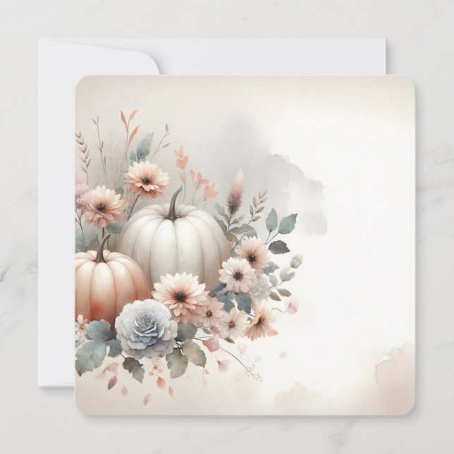 Autumn Pumpkins and Florals Fall Background Inbjudningar (Framsida)