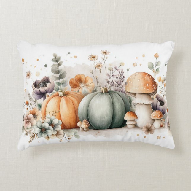 Autumn Pumpkins and Flowers Fall Pattern  Prydnadskudde (Framsidan)