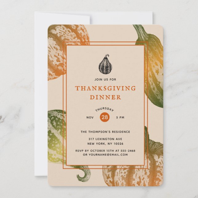 Autumn Pumpkins Bläck Stipple Teckning Inbjudningar (Framsida)