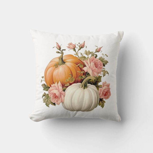 Autumn Pumpkins & Floral Bouquet Decorative Throw Kudde (Framsida)