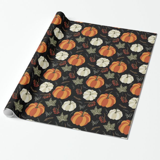 Autumn Pumpkins Mönster Presentpapper (Utrullad)