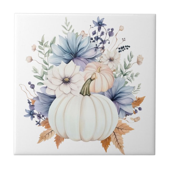 Autumn Punpkin Floral Ceramic Tile Kakelplatta (Framsidan)