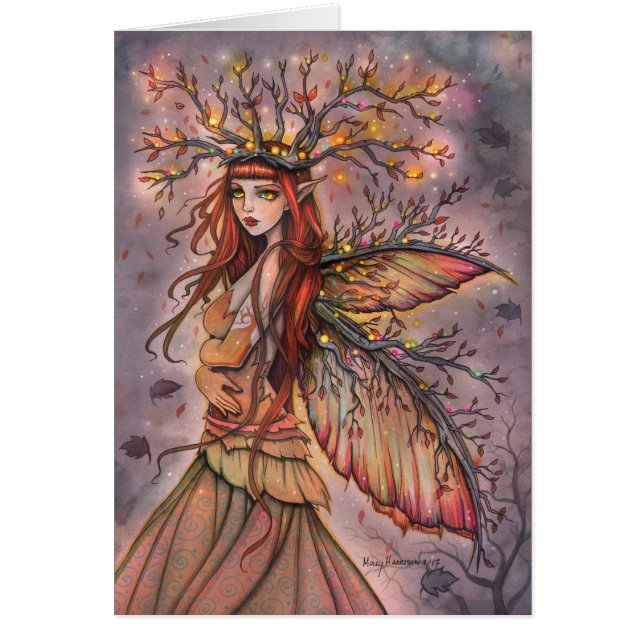 Autumn Queen Fairy Fantasy Art Card Hälsningskort (Framsidan)