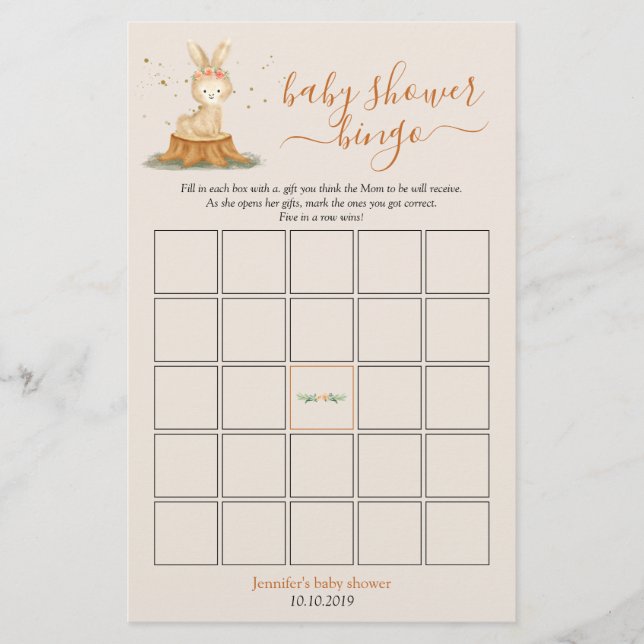 Autumn rabbit Baby Shower Harvest Bingo Game (Framsida)