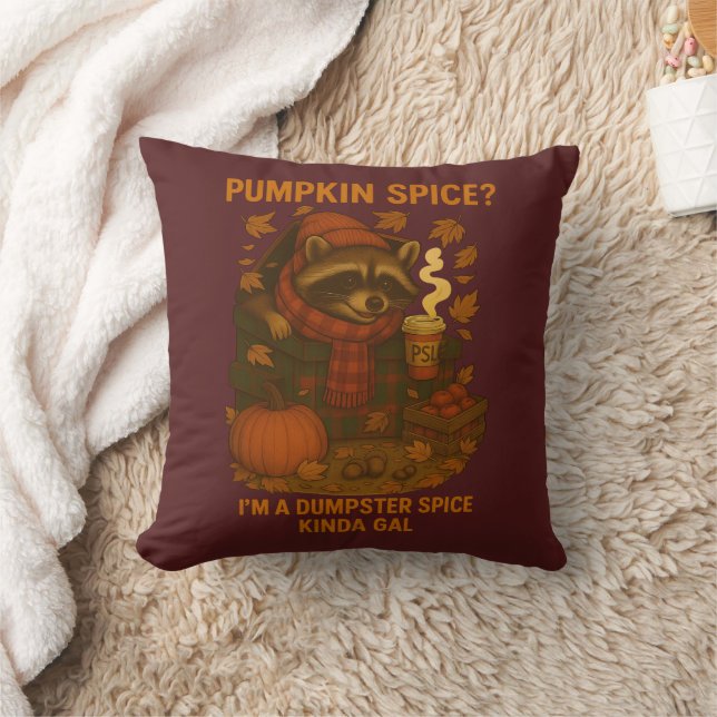 Autumn Raccoon Funny Pumpkin Spice Latte Kudde (Filt)