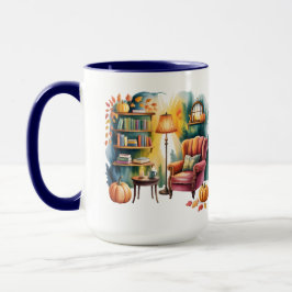 Autumn Reading Chair Mug — Cozy Lamp & Book Corner Mugg