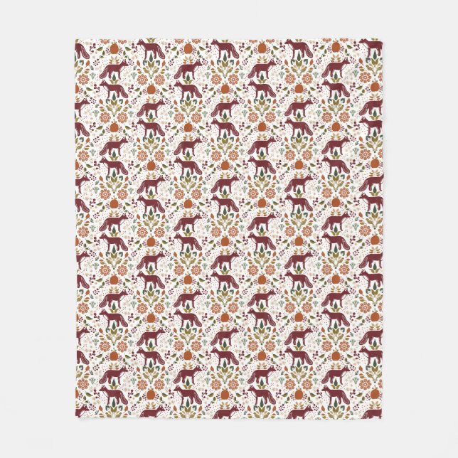 Autumn Red Fox Folk Art Fleece Blanket (Framsidan)
