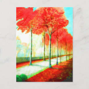 Autumn Red Löv Träd Way Scenia Art Vykort