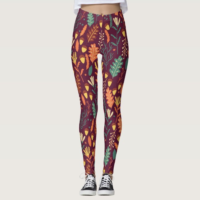 Autumn Red Orange Vintage Motif Leggings (Framsida)