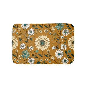 Autumn Retro Boho Mustard Flowers Mönster Badrumsmatta
