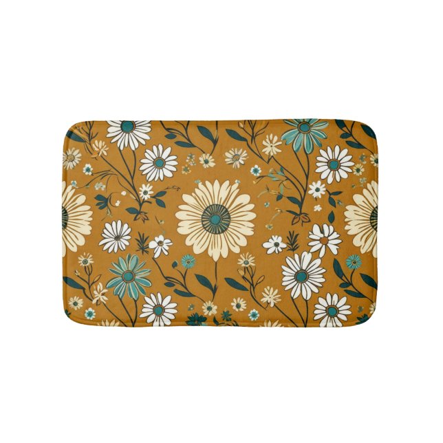 Autumn Retro Boho Mustard Flowers Mönster Badrumsmatta (Framsidan)