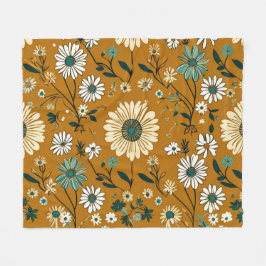 Autumn Retro Boho Mustard Flowers Mönster Fleecefilt