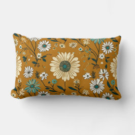 Autumn Retro Boho Mustard Flowers Mönster Lumbarkudde