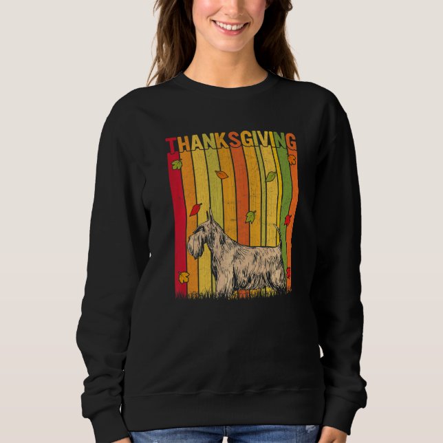 Autumn Retro Cute Scottish Terrier Dog Thanksgivin T Shirt (Framsida)