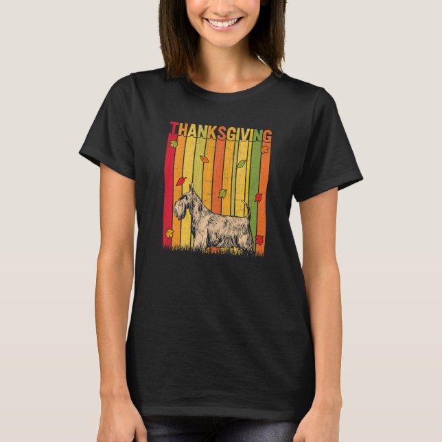 Autumn Retro Cute Scottish Terrier Dog Thanksgivin T Shirt (Framsida)