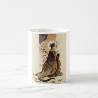 "Autumn Reverie" Japanese Cat in Kimono Art Kaffemugg