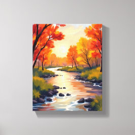 Autumn River | Fall Foliage Nature Watercolor Canvastryck