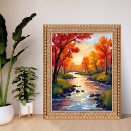 Autumn River | Fall Foliage Nature Watercolor Poster