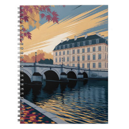 Autumn Riverside European City Illustration Art Anteckningsbok